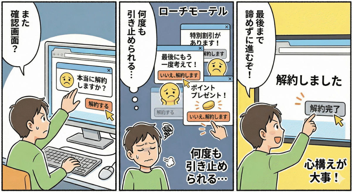 引き止め画面が繰り返し表示される例